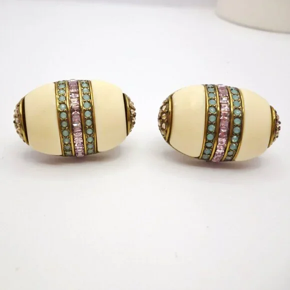 Heidi Daus Easter Egg Earrings Signed w/ Pink & Blue Swarovski Crystals Perfect - Picture 2 of 3